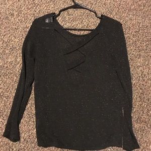 Glitter black thin sweater criss cross back